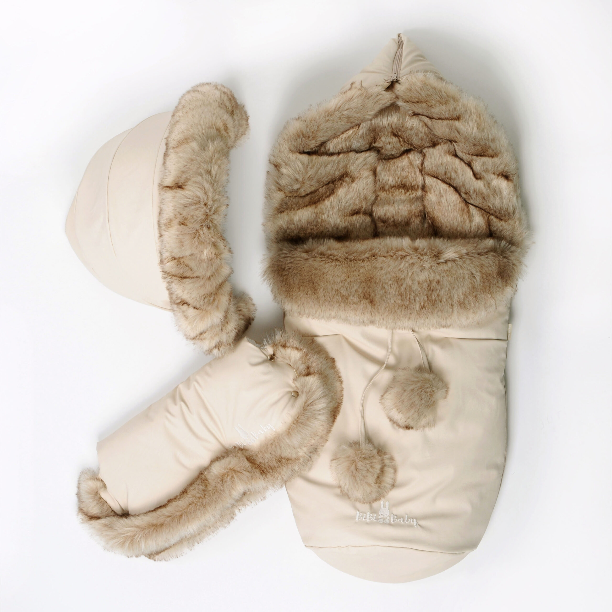 Winter set for stroller, muff and fur collar for the canopy – beige and medium long fur – ,,BOMBA” FUR - Image 2