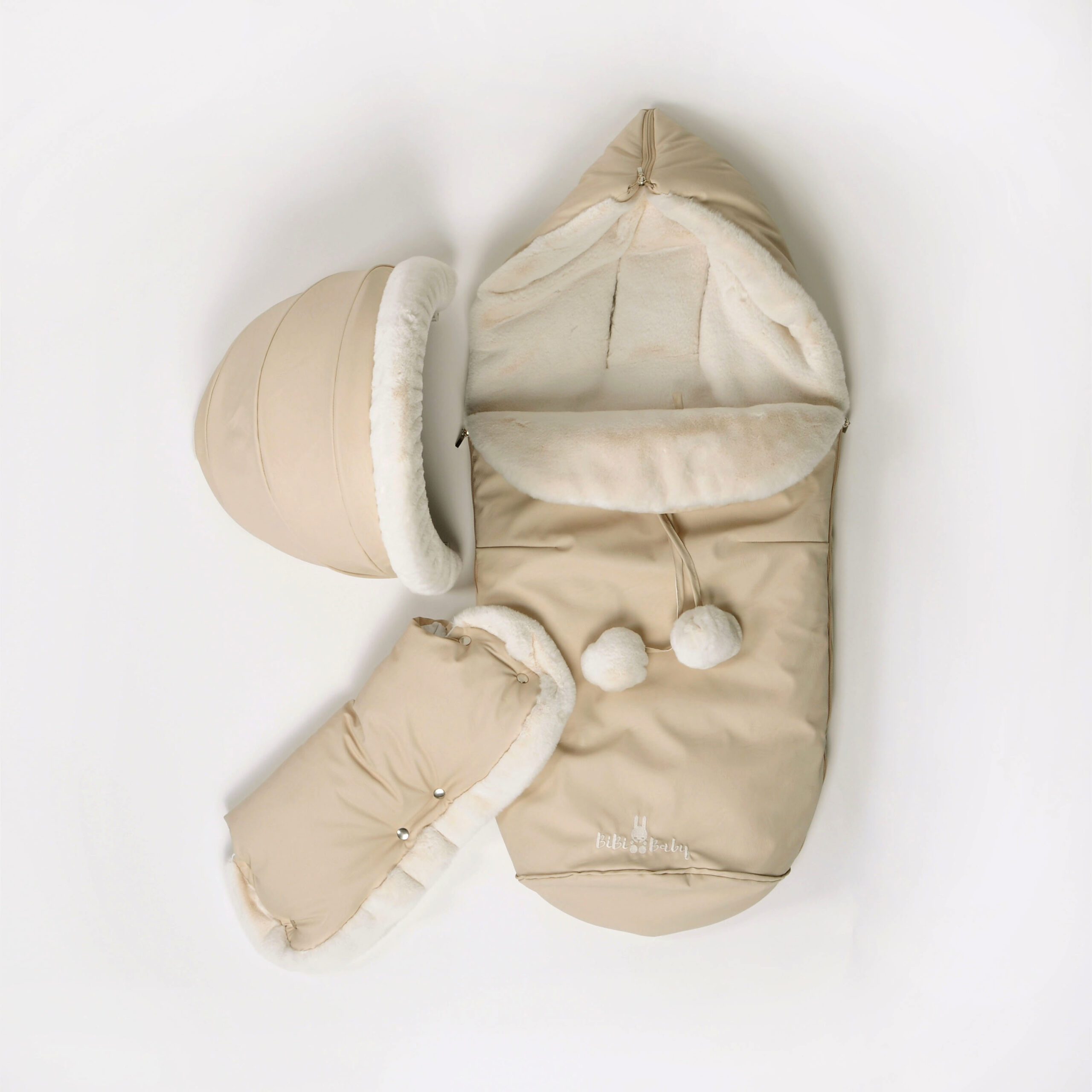 Winter Set For Stroller, Muff And Fur Collar For The Canopy – Beige And LIGHT BEIGE Fur