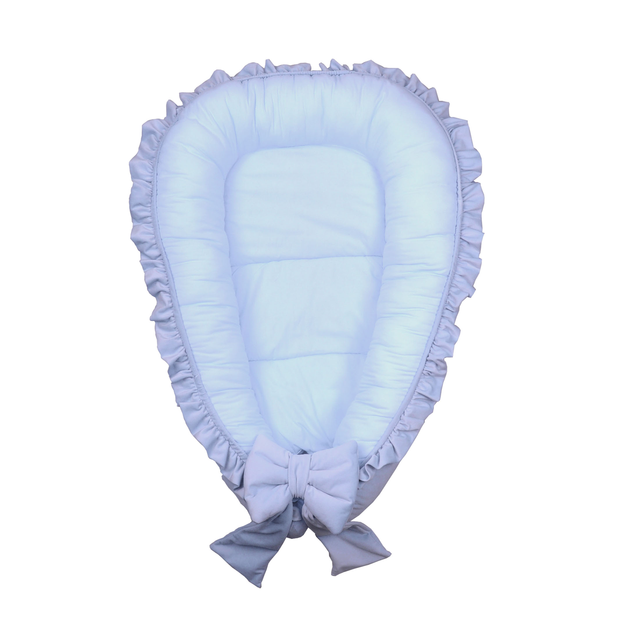 Kokon niemowlęcy z falbanką i ozdobną kokardą - niebieski baby blue