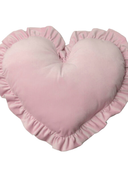 Poduszka dekoracyjna serce z falbanką duża - pudrowy róż