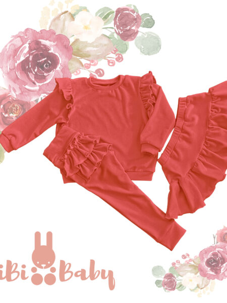 Zestaw dres z falbankami - czerwony