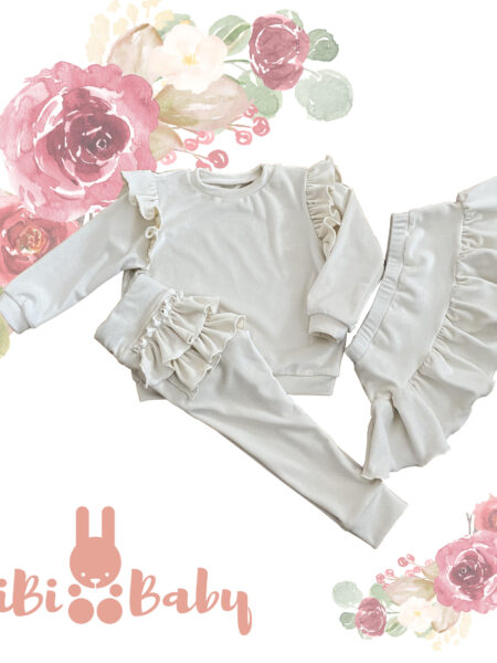 Zestaw dres z falbankami - ecru