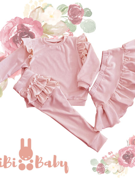 Zestaw dres z falbankami - jasny pudrowy róż