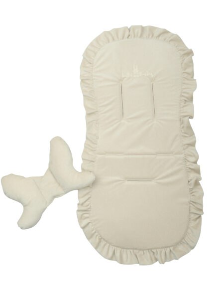 Wkładka do wózka z falbanką ecru + poduszka motylek
