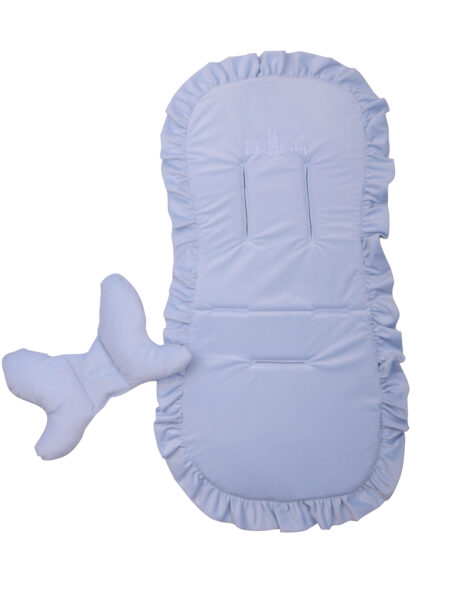 Wkładka do wózka z falbanką niebieski baby blue - poduszka motylek