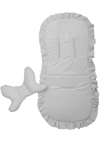 Wkładka do wózka z falbanką szary + poduszka motylek