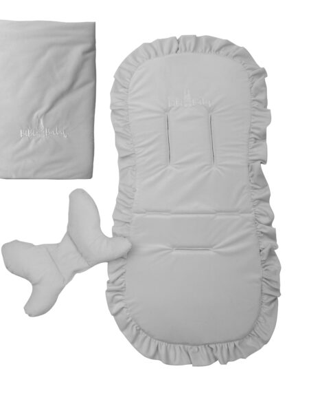 Zestaw do wózka wkładka, poduszka i kocyk - szary