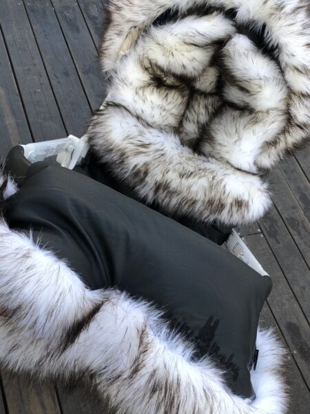 Winter Set For Stroller- Sleepingbag, Muff And Fur Collar For The Canopy BLACK + Fur Long ,,ICEA CREAM”