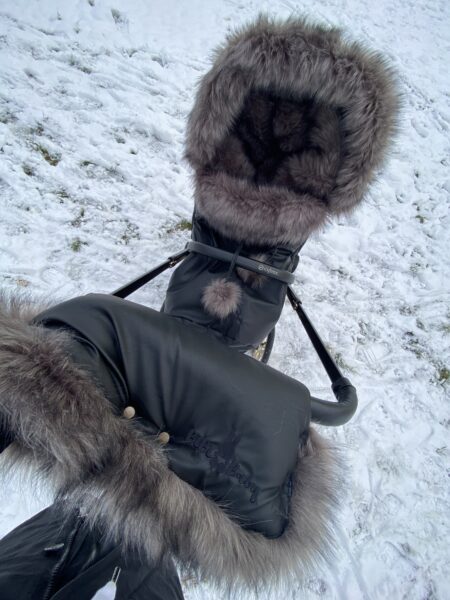 Winter Set For Stroller, Muff And Fur Collar For The Canopy – Black And Medium Long Fur- ,,SARA'' FUR