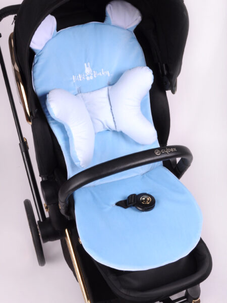 Baby Bear by Bibibaby - niebieska wkładka z uszkami- wkładka do wózka uniwersalna
