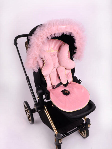 Royal Velvet Pinki by Bibibaby - różowa ze złotą lamówką- wkładka do wózka uniwersalna