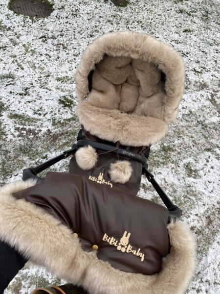 Winter Set For Stroller, Muff And Fur Collar For The Canopy – Brown And Medium Long Fur- Very Luxurious Fur – ,,BOMBA DELUXE” FUR