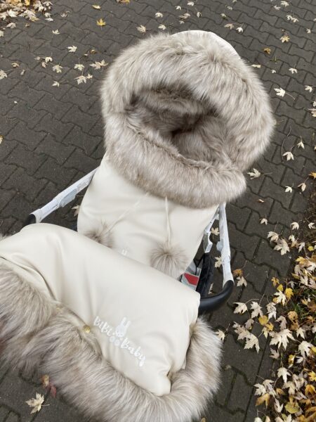 Winter Set For Stroller, Muff And Fur Collar For The Canopy – Beige And Long Fur Cappuccino