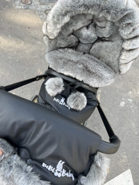 Mufka- czarny+ BOMBA GREY DELUXE – bardzo grube i miękkie futro