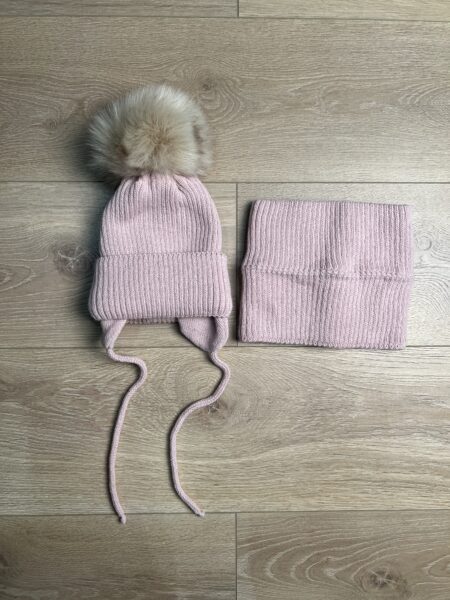 Czapka z kominem RÓŻOWY-wiek: 0-12 miesięcy - pompony futerko do wyboru