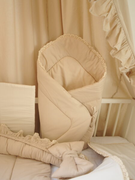 Rożek/otulacz niemowlęcy - “Luxus Beige” beżowy + koronka