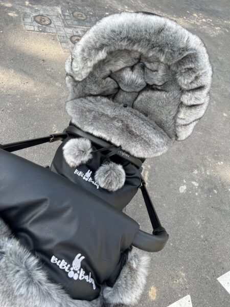 Mufka- ochraniacz rąk zimą - CZARNY futerko BOMBA GREY DELUXE