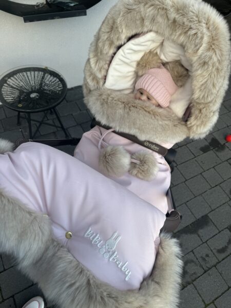 Indywidualne zamówienie- Zestaw zimowy- śpiworek bez futrzanych plecków różowy Bomba Deluxe