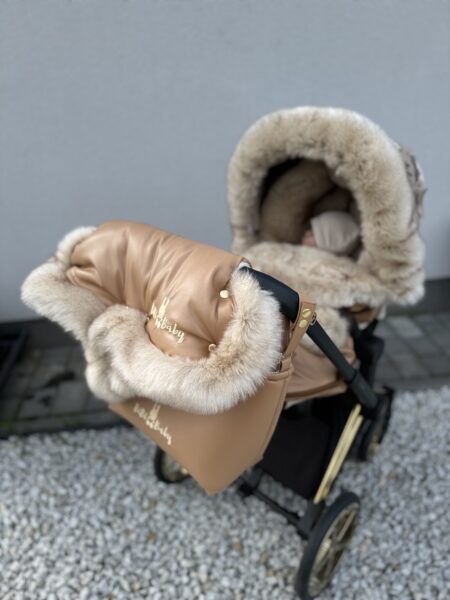 Winter Set For Stroller, Muff And Fur Collar For The Canopy – Caramel And Medium Long Fur- Very Luxurious Fur – ,,BOMBA DELUXE” FUR