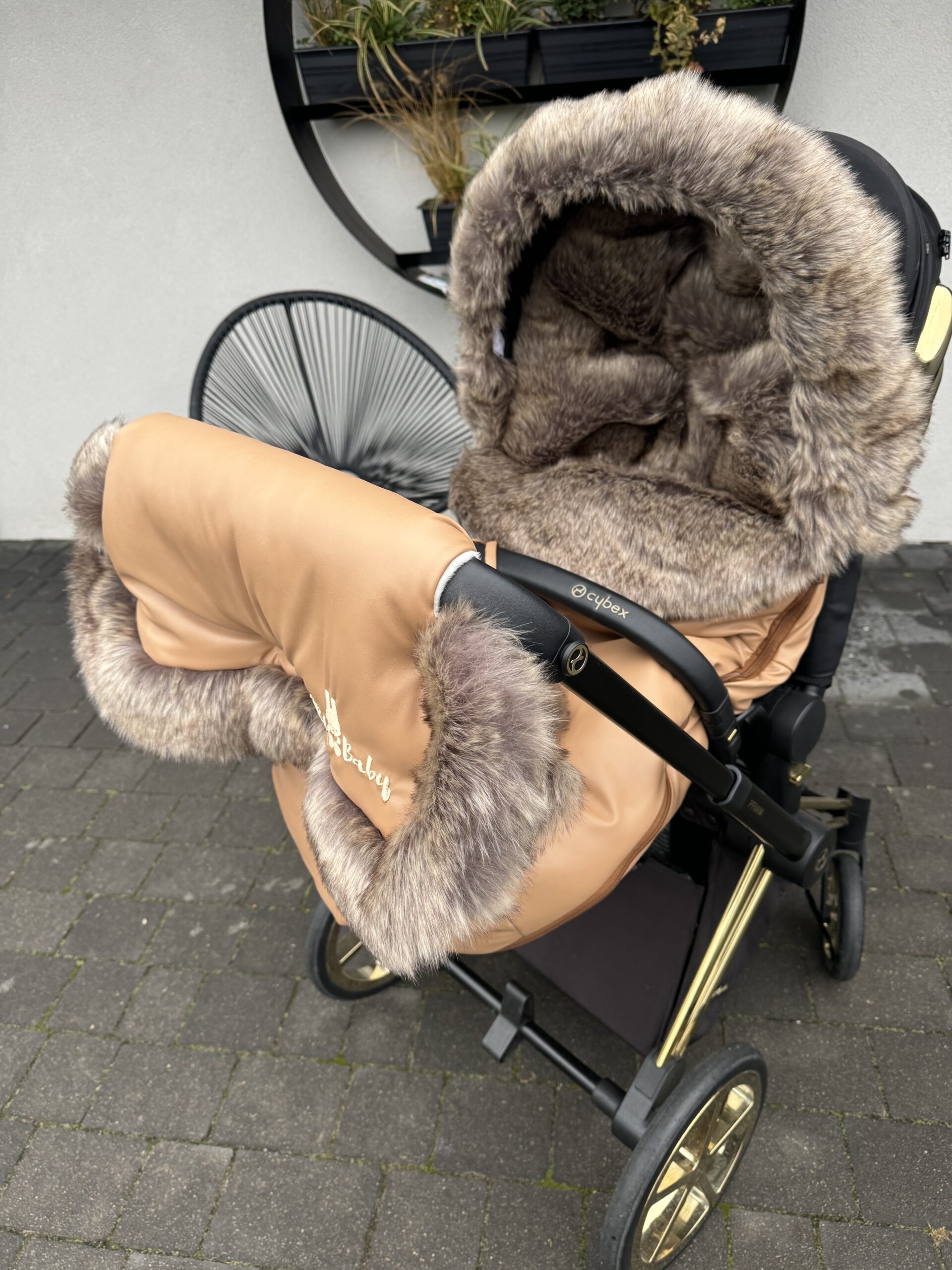 Winter Set For Stroller, Muff And Fur Collar For The Canopy – Caramel And Medium Long Fur- Very Luxurious Fur – ,,BOMBA Choco Choco” FUR