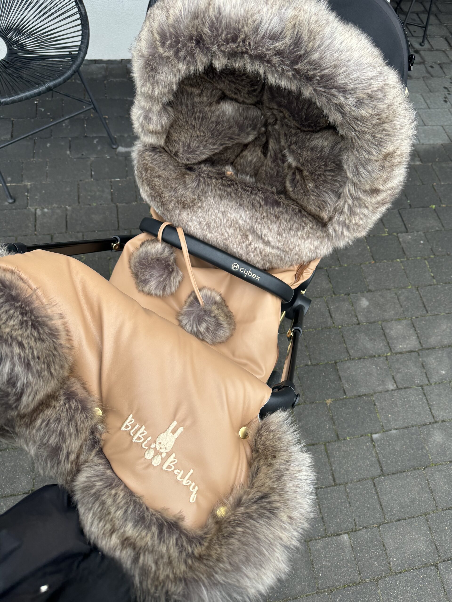 Winter Set For Stroller, Muff And Fur Collar For The Canopy – Caramel And Medium Long Fur- Very Luxurious Fur – ,,BOMBA Choco Choco” FUR - Image 4